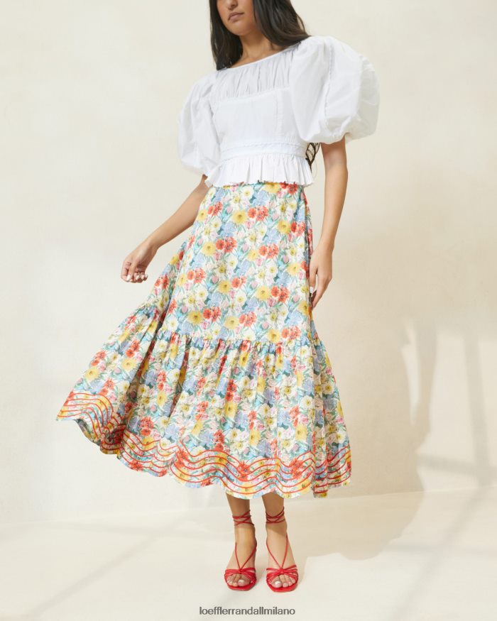esso Loeffler Randall donne gonna con volant opalino floreale multi papavero T4022J227 vestiti