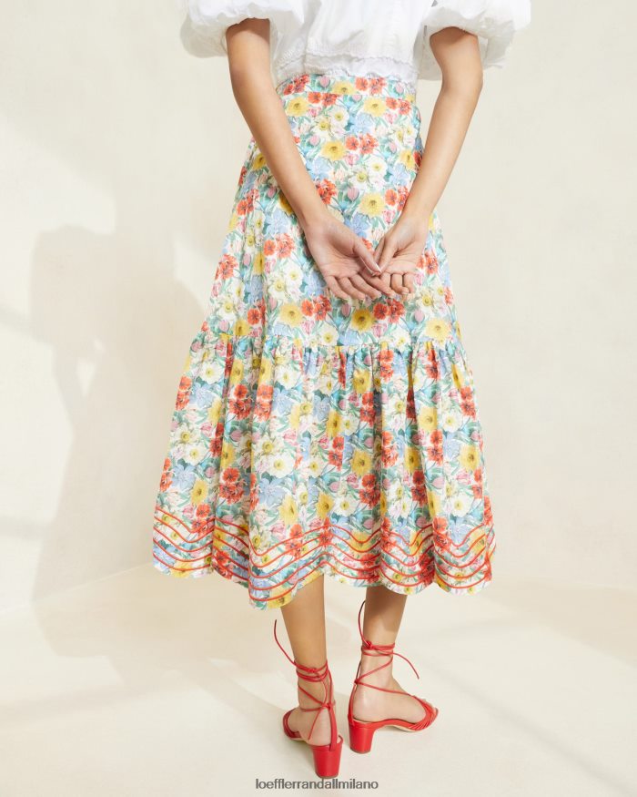 esso Loeffler Randall donne gonna con volant opalino floreale multi papavero T4022J227 vestiti