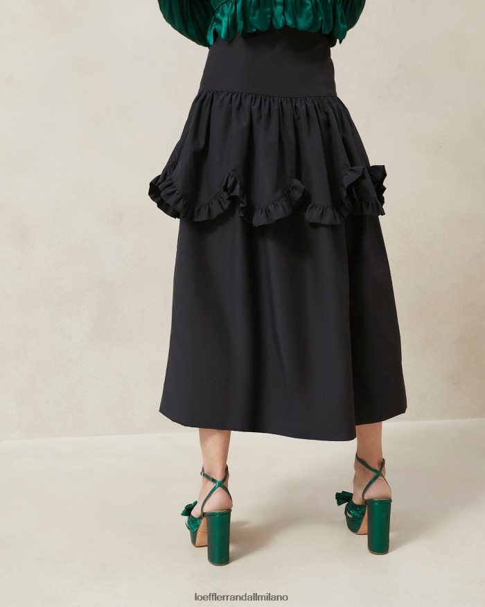 esso Loeffler Randall donne gonna con volant smerlato Milo nero T4022J242 vestiti