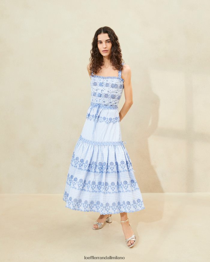esso Loeffler Randall donne gonna in pizzo shireen a righe blu/crema T4022J234 vestiti