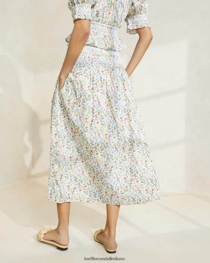 esso Loeffler Randall donne gonna midi Theodora con vita stretta crema/trifoglio/papavero multi floreale T4022J218 vestiti