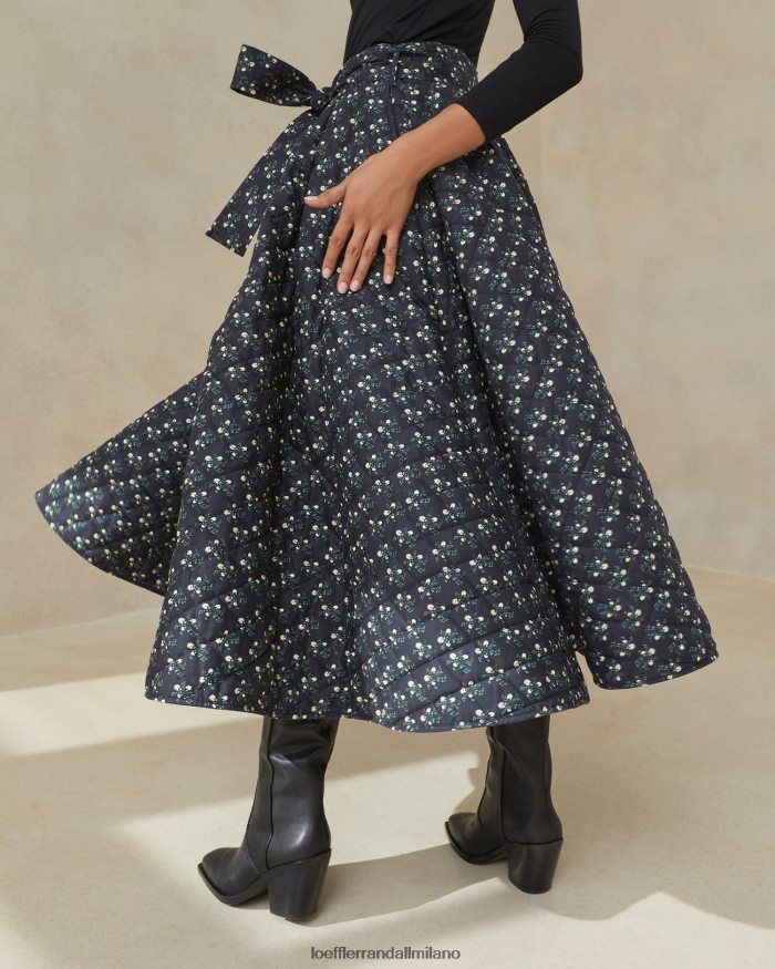 esso Loeffler Randall donne gonna trapuntata Leigh floreale diciotto nero T4022J237 vestiti
