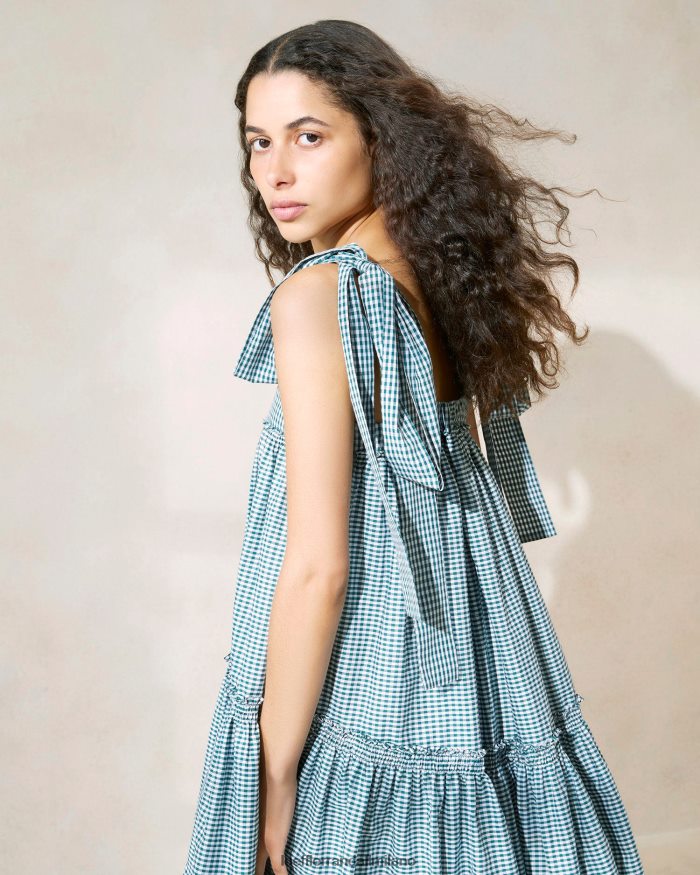 esso Loeffler Randall donne Abito Janie con volant sull'orlo mini percalle verde T4022J191 vestiti
