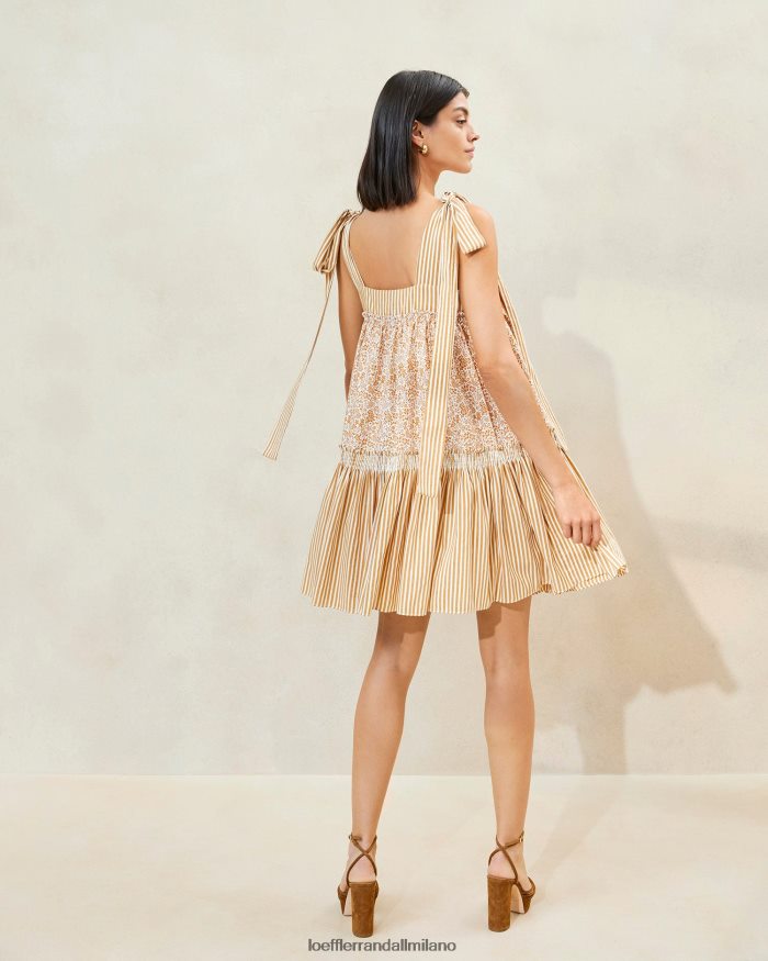 esso Loeffler Randall donne Abito Janie con volant sull'orlo motivo floreale marrone/striscia marrone T4022J189 vestiti