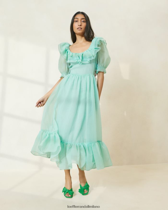 esso Loeffler Randall donne Abito Shannon con maniche a sbuffo e volant Schiuma marina T4022J174 vestiti