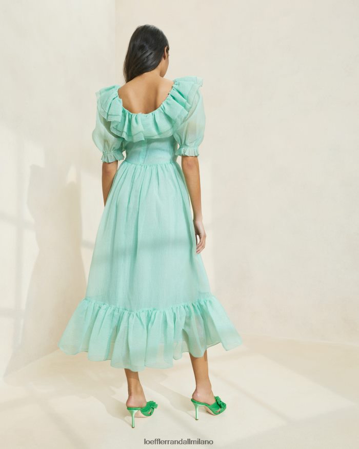 esso Loeffler Randall donne Abito Shannon con maniche a sbuffo e volant Schiuma marina T4022J174 vestiti