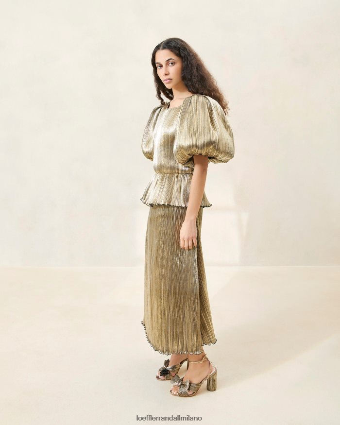 esso Loeffler Randall donne Abito plissettato dorit con maniche a sbuffo oro scuro T4022J194 vestiti