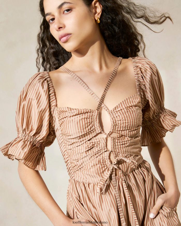 esso Loeffler Randall donne abito Yael con corpetto arricciato striscia marrone bicolore T4022J190 vestiti