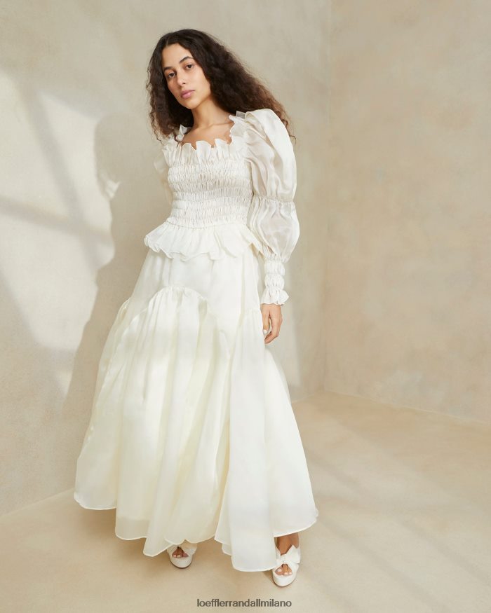 esso Loeffler Randall donne abito in organza con motivo smock suzette crema T4022J170 vestiti