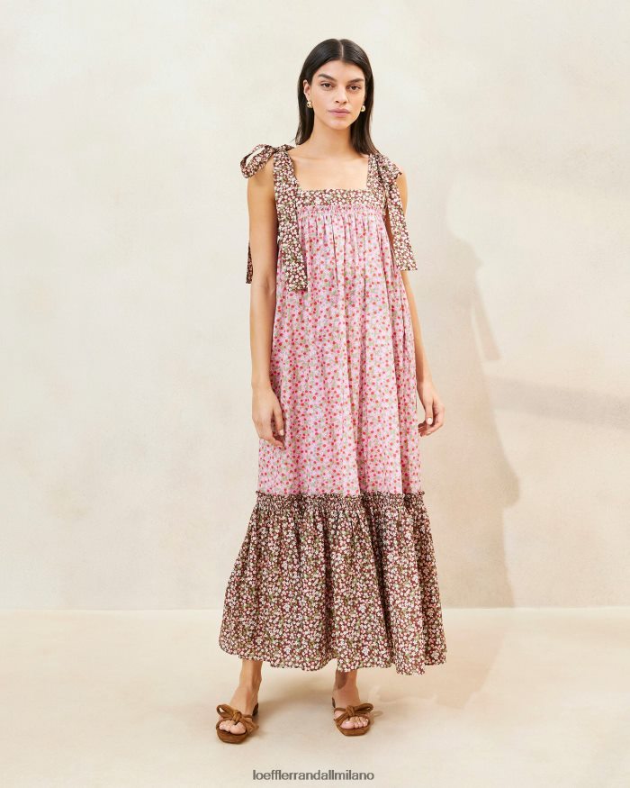 esso Loeffler Randall donne vestito shae con volant sull'orlo floreale fragola/marrone T4022J186 vestiti